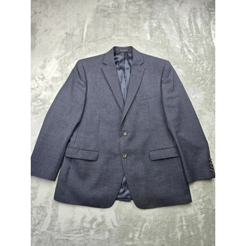 LRL Ralph Lauren Sport Coat Men 44R NavyBlue Houndstooth 100% Wool Jacket Blazer